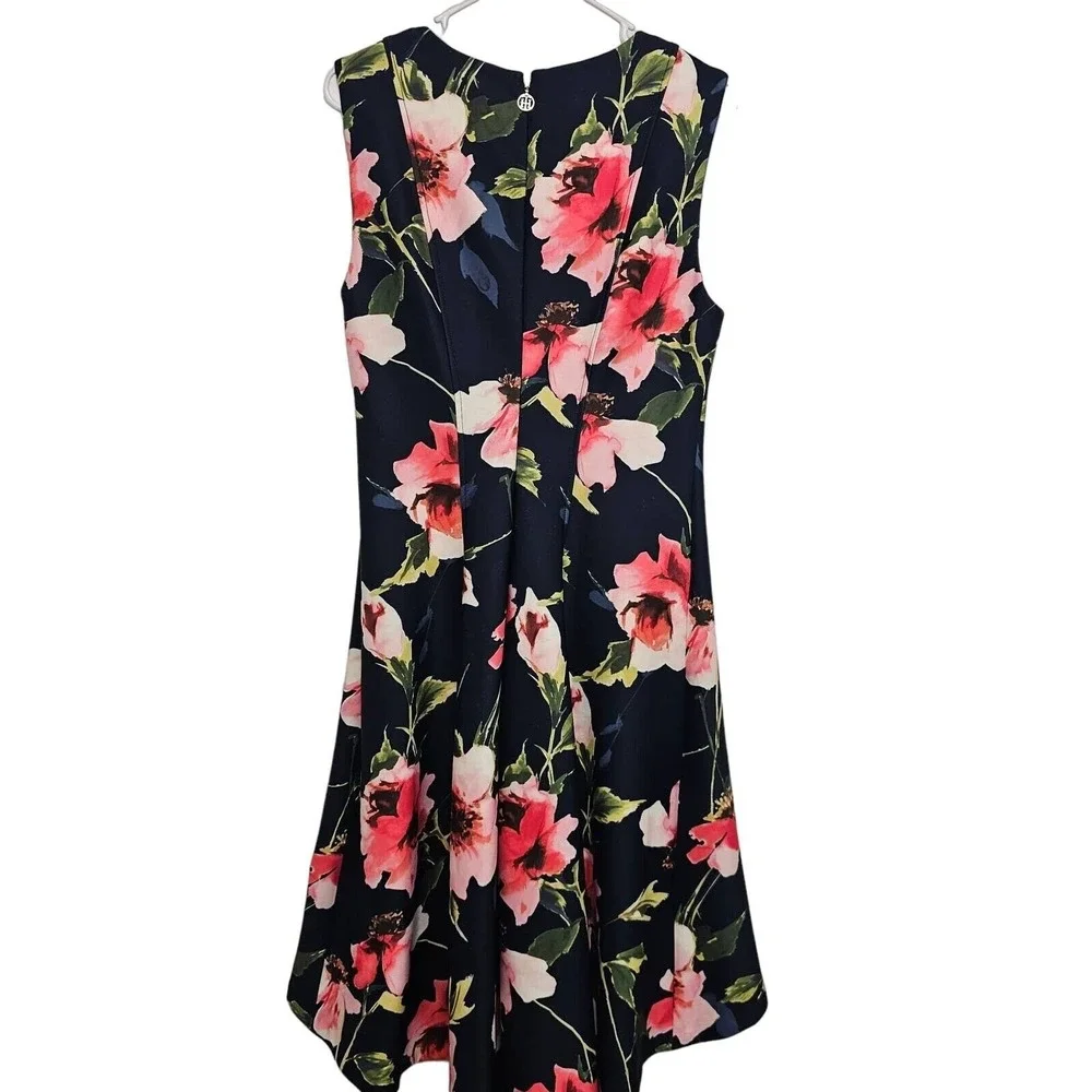 Tommy Hilfiger Dress Womens Size 10 Corsage Scuba Hi-low Blue Floral Classiccore